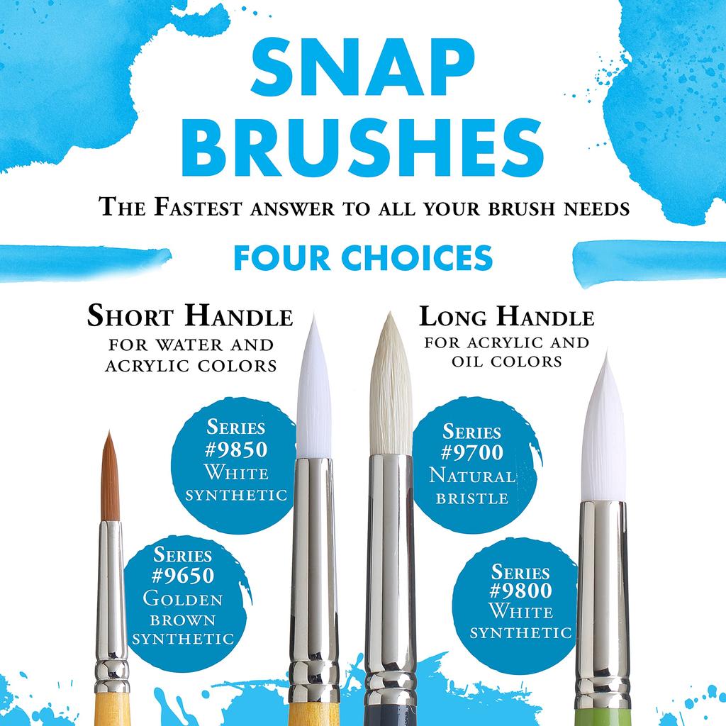 Кисть Princeton Snap 9850 Угловая Шейдерная Акварель/Акрил НАБОР-3 (Раунд 0/2/6, 3/4)