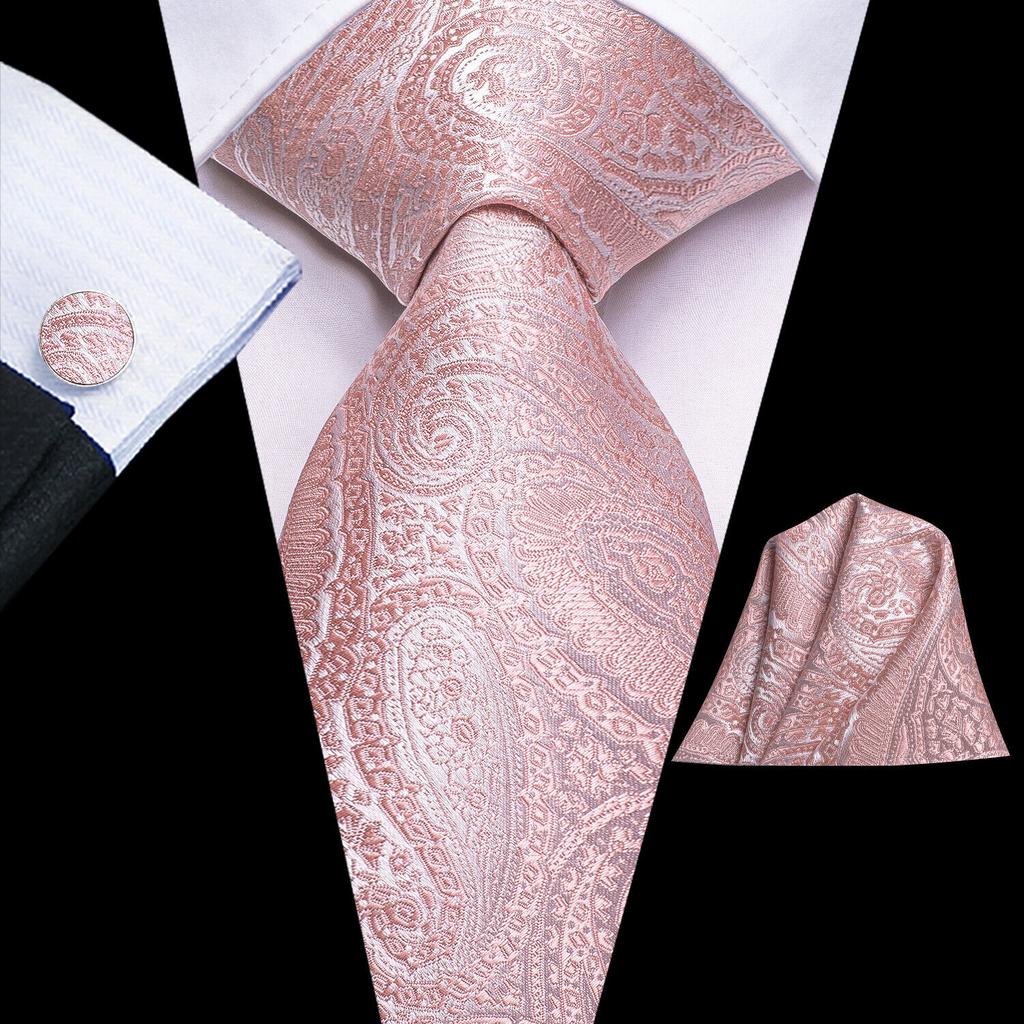 Hi-Tie Fashion Mens Wine-Red Paisley Necktie Hanky Cufflinks for Business Wedding