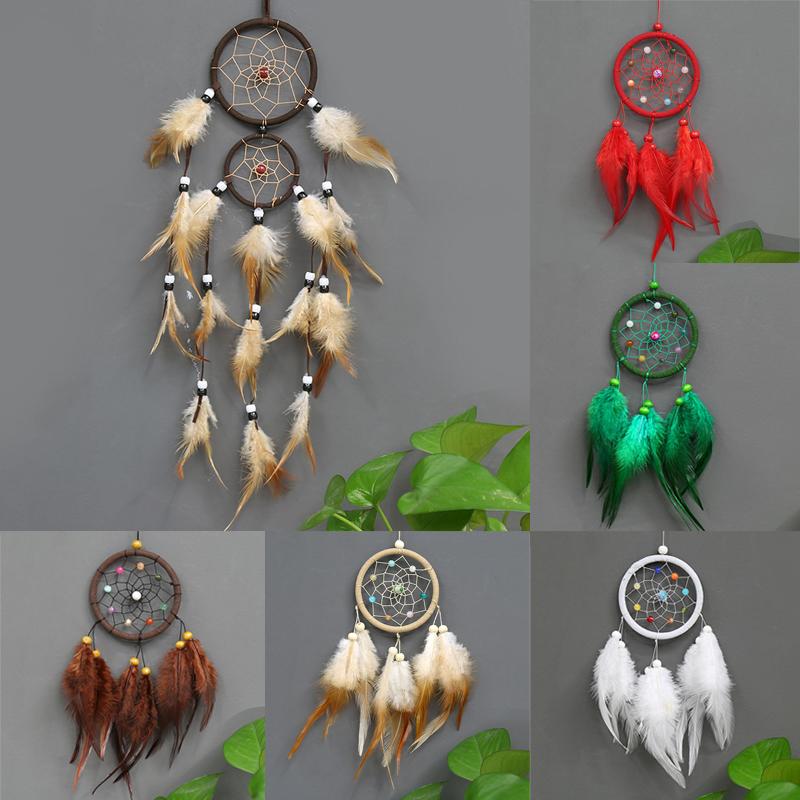 Украшение из перьев для автомобиля, перья, настенные подвески, винтажные украшения для дома, популярные круглые ретро, ​​1 шт., Ловец снов, ловцы снов, ручная работа