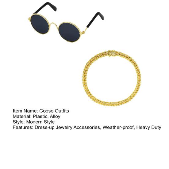 1 комплект нарядов для газонного гуся, ожерелье со стразами в стиле хип-хоп, винтажные солнцезащитные очки, украшение для статуи гуся на открытом воздухе, украшения для одежды, аксессуары