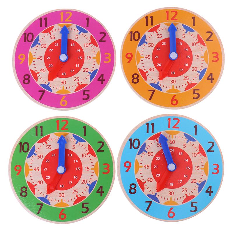 Children Montessori Wooden Clock Toys Hour Minute Second Cognition Clocks