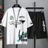 Youth/Vitality Style Men's Fashion Beach Set Summer Street Sports Set 2-piece Korean Tshirt Set Campus Couple Tshirt Set