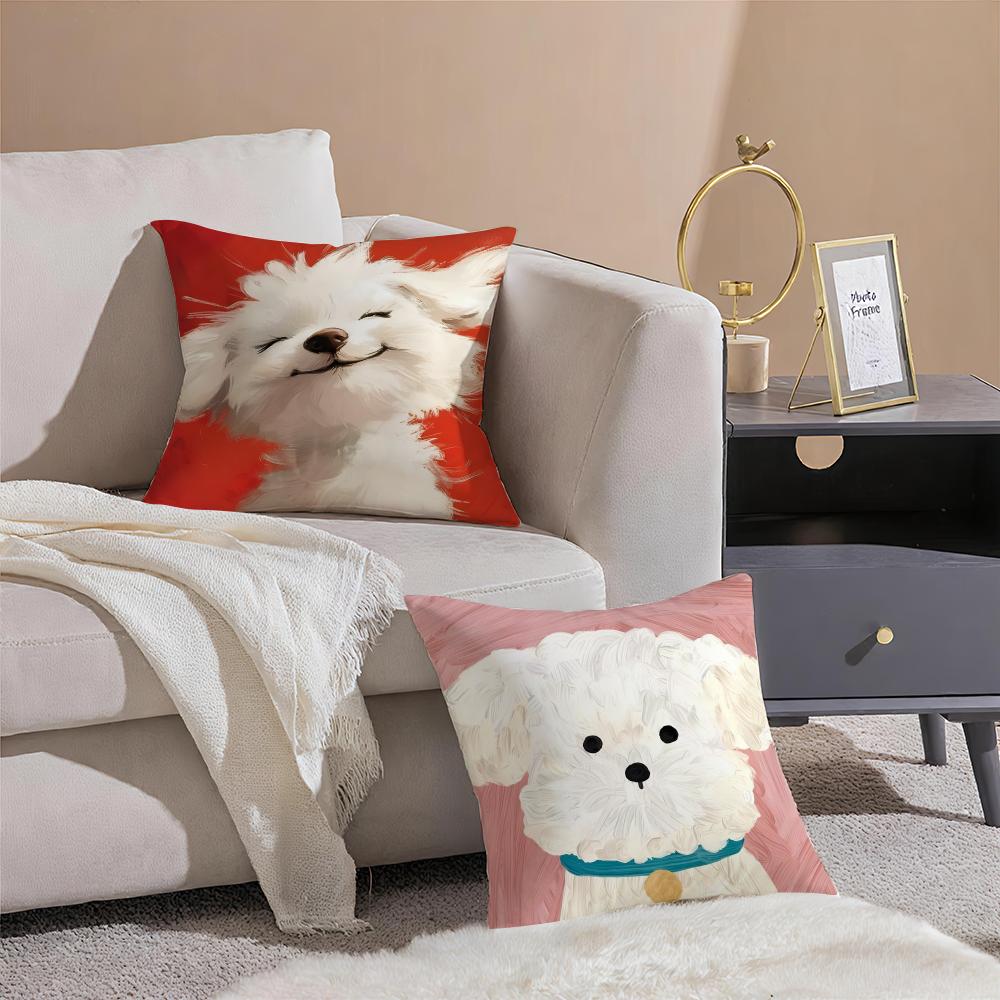 Cute Bichon Frise Pet Cushion Cover Throw Pillow Cover Hidden Button Durable Polyester Chair Cushion