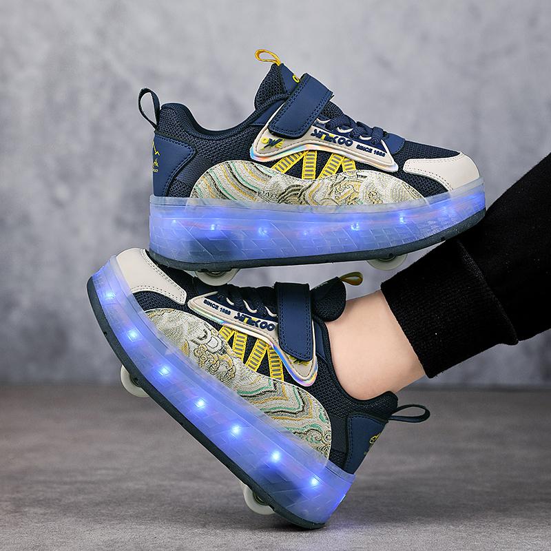 TUINANLE Четырехколесные роликовые туфли для мальчиков и девочек, прогулочная обувь, которая может ходить, скользить и уменьшаться, мигающие огни для школьников