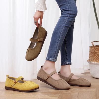 Весенне-летние туфли с мягкой подошвой, круглым носком, на одном ремешке, нежные, с неглубоким вырезом, французские, на плоской подошве, с присборенным верхом, одинарные, с круглым носком, нескользящей мягкой подошвой, ка