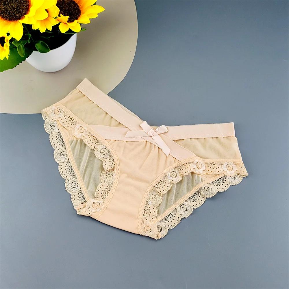 3 шт. Женское сетчатое нижнее белье с низкой посадкой, кружевными оборками, милые женские перспективные сексуальные трусы, удобные трусики