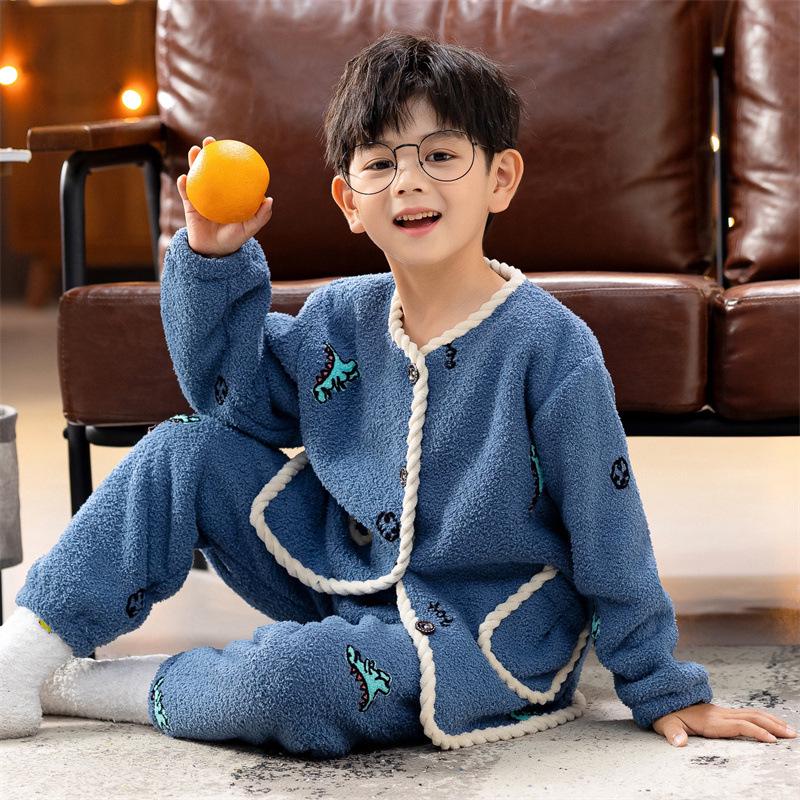 Мягкая фланелевая зимняя пижама для мальчиков - толстый теплый хлопковый детский кардиган для сна