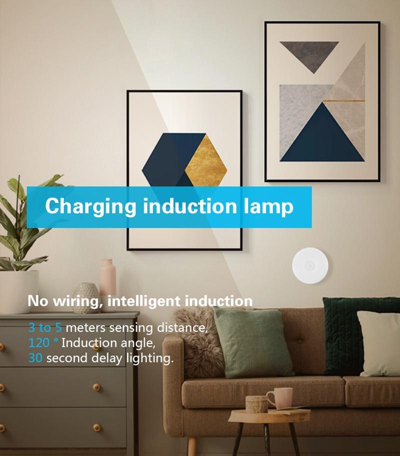 Светодиодный ночник с датчиком движения PIR, перезаряжаемый через USB, ночник с регулируемой яркостью для спальни, кухонного шкафа, беспроводной светильник для шкафа