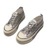 Серебристые туфли женские новая весна женская обувь платформа туфли-маффины универсальные парусиновые туфли