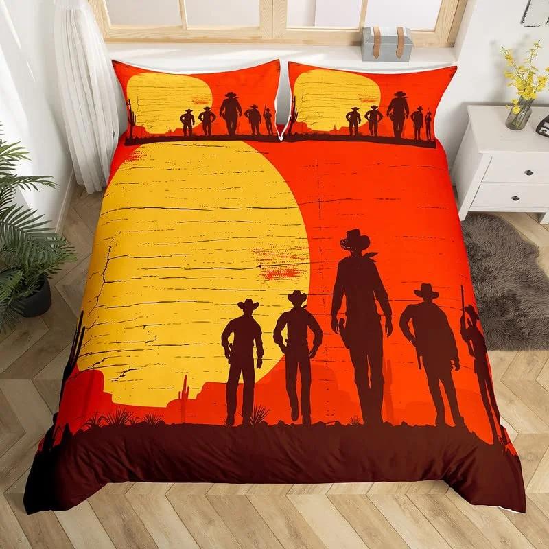 Комплект постельного белья Western Cowboy Single King Комплект постельного белья Wild West Themed Cowboy из микрофибры Rodeo Cowboy Верховая езда Лошадь Покрывало