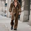 Men Deep V Long Sleeve Lace Patchwork Leopard Casual Long Rompers Jumpsuits