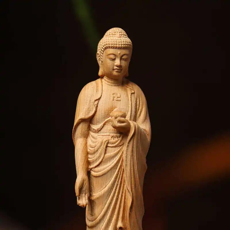 Статуэтка из дерева кипариса скального, резьба по дереву, статуя Будды Шакьямуни, гравировка по дереву, деревянная скульптура, домашние поделки, украшения, декор