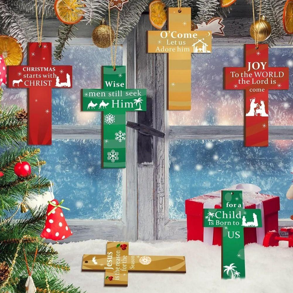 24Pcs Wooden Christmas Tree Decoration Kids Gift Christmas Cross Fun Xmas Pendant Christmas