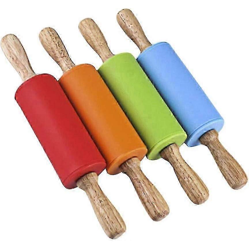 Mini Rolling Pin, Kids Rolling Pins Wooden Handle Non-stick Silicone Rolling Pins Pastry Brushes Dough Roller For Baking Pizza Cookie Pastry, (red, Gr