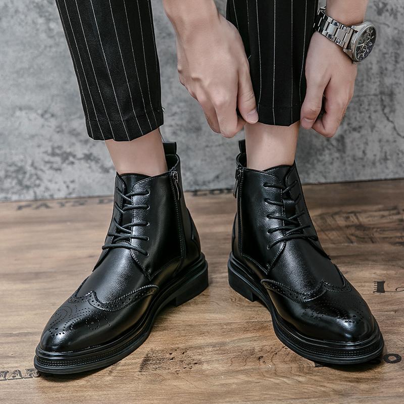 Мужские ботинки в британском стиле, тренды, новинка, повседневные кожаные ботинки, ботильоны премиум-класса, удобные ботинки с высоким берцем, мужская уличная обувь, боты
