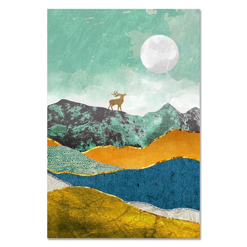 Настенные художественные фотографии с изображением восхода и заката в скандинавском стиле, холст с изображением оленя, горный пейзаж, постер и принт для интерьера, домашнего декора