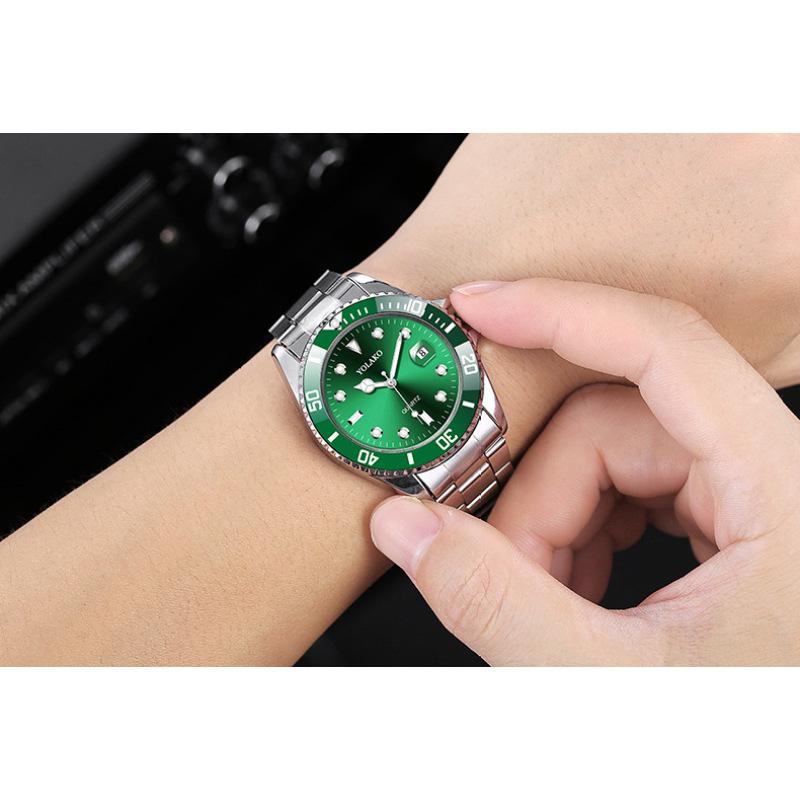 Взрывоопасные зеленые часы-призраки с календарем, стальной ремень, высококачественные кварцевые мужские часы