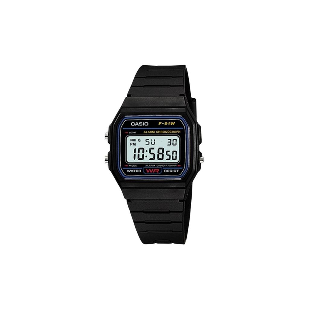 Casio Часы из Коллекции на Кварцевом Механизме с Резиновым Ремешком Мужские Часы Черный Циферблат F-91W-1(Watch5--Полночь)