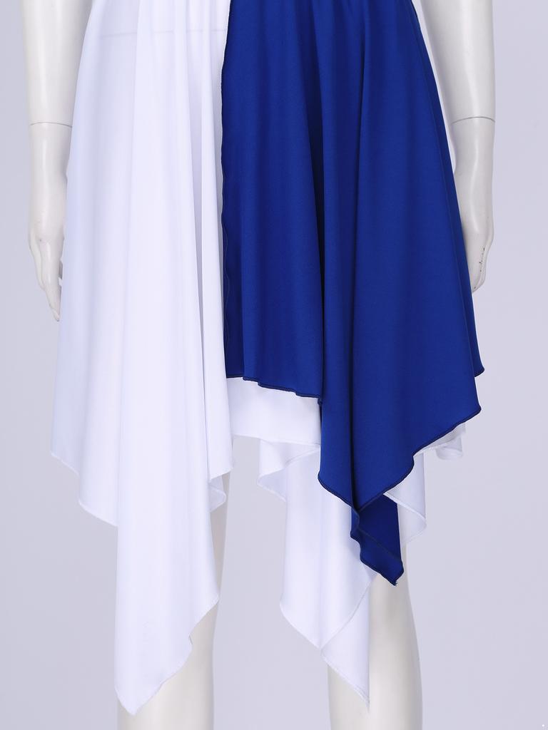 Асимметричное платье-туника для хвалы для девочки, лирическая танцевальная одежда, платье с цветными блоками для выпускного вечера