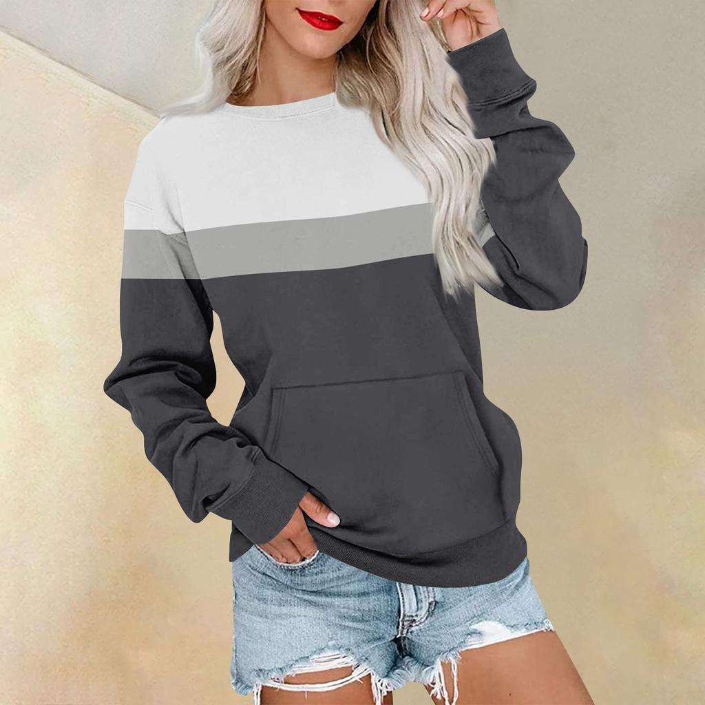 Женская модная повседневная блузка с длинным рукавом и круглым вырезом, цветной пуловер, топ, блузка