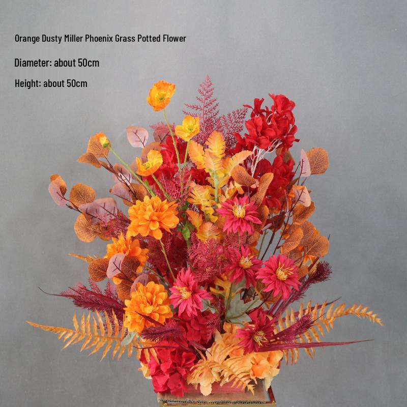 Autumnal Orange Silk Flower Pots for Wedding Aisle Décor