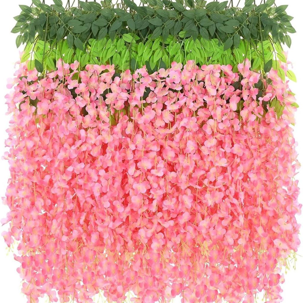 Pack Of 12 Artificial Wisteria Hanging Flowers For Wedding Indoor Outdoor Decoration With Realistic Silk Petals