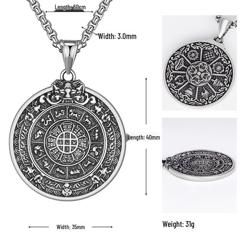 Ретро подвеска-ожерелье из титановой стали с тибетскими триграммами и знаками зодиака для мужчин и женщин