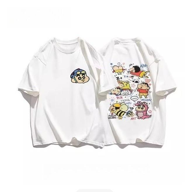 2026 Summer Comic Form Crayon Shinchan Image 100 Cotton Printed Oversize Casual Tshirt Adult Children Parentchild Top y2k