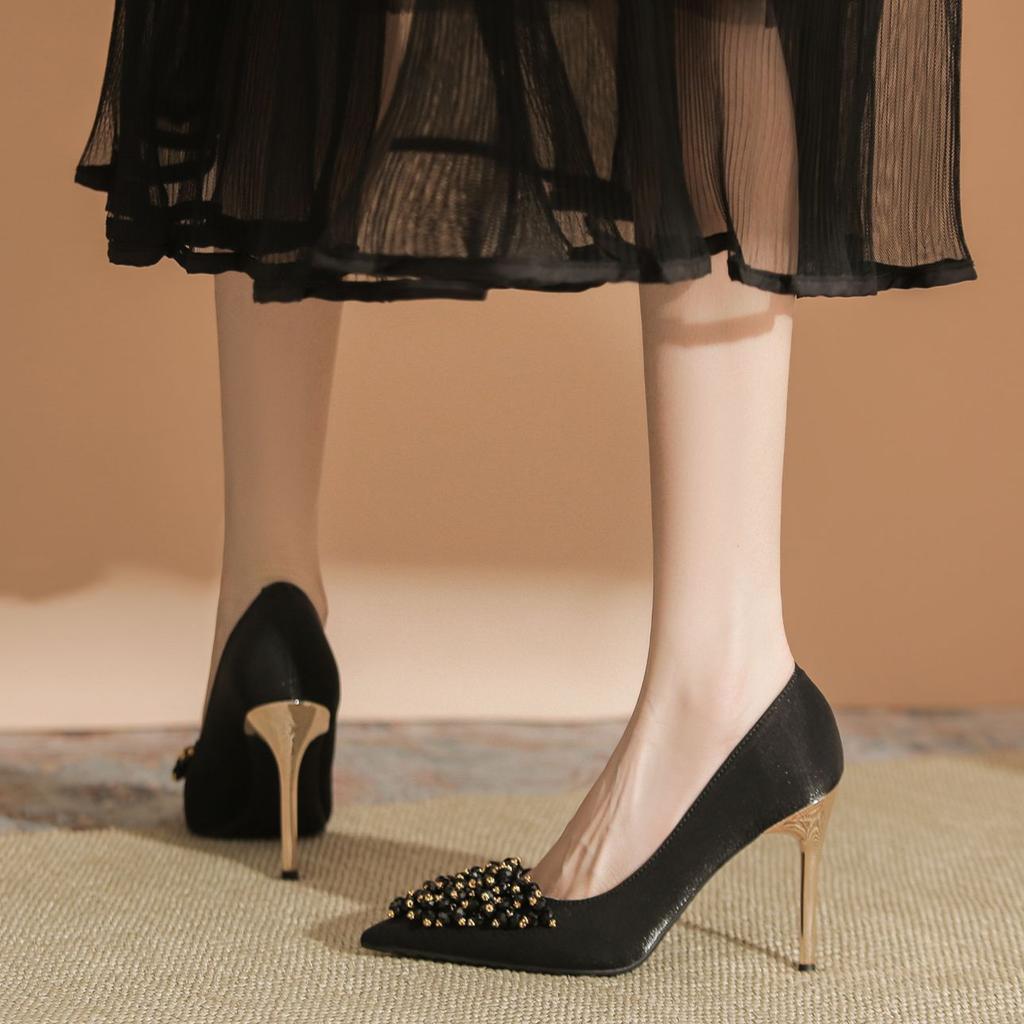 Тонкий каблук со стразами, легкие женские туфли на высоком каблуке, атласные темпераментные туфли, туфли для банкета, свадебные туфли