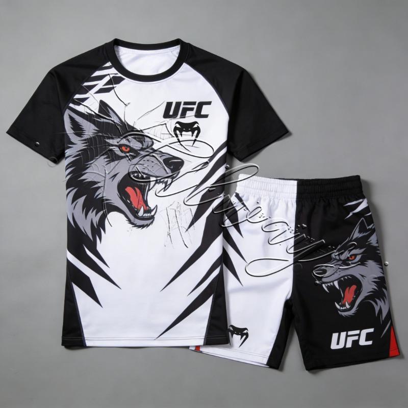 Летний новый спортивный костюм UFC MMA для мужчин и женщин, для занятий фитнесом, любителей единоборств, саньда, бокса. Быстросохнущий, дышащий комплект.