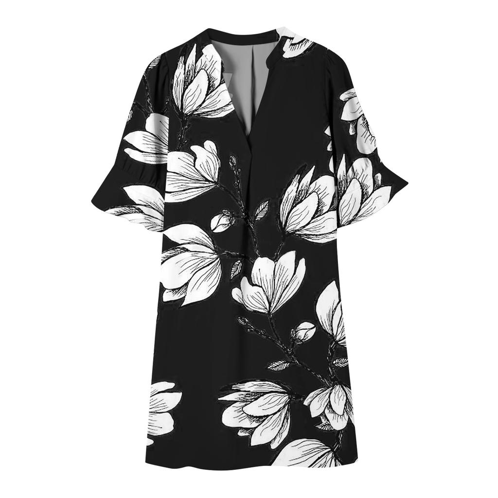 Женское платье с объемными рукавами и гавайским принтом, V-образным вырезом и принтом