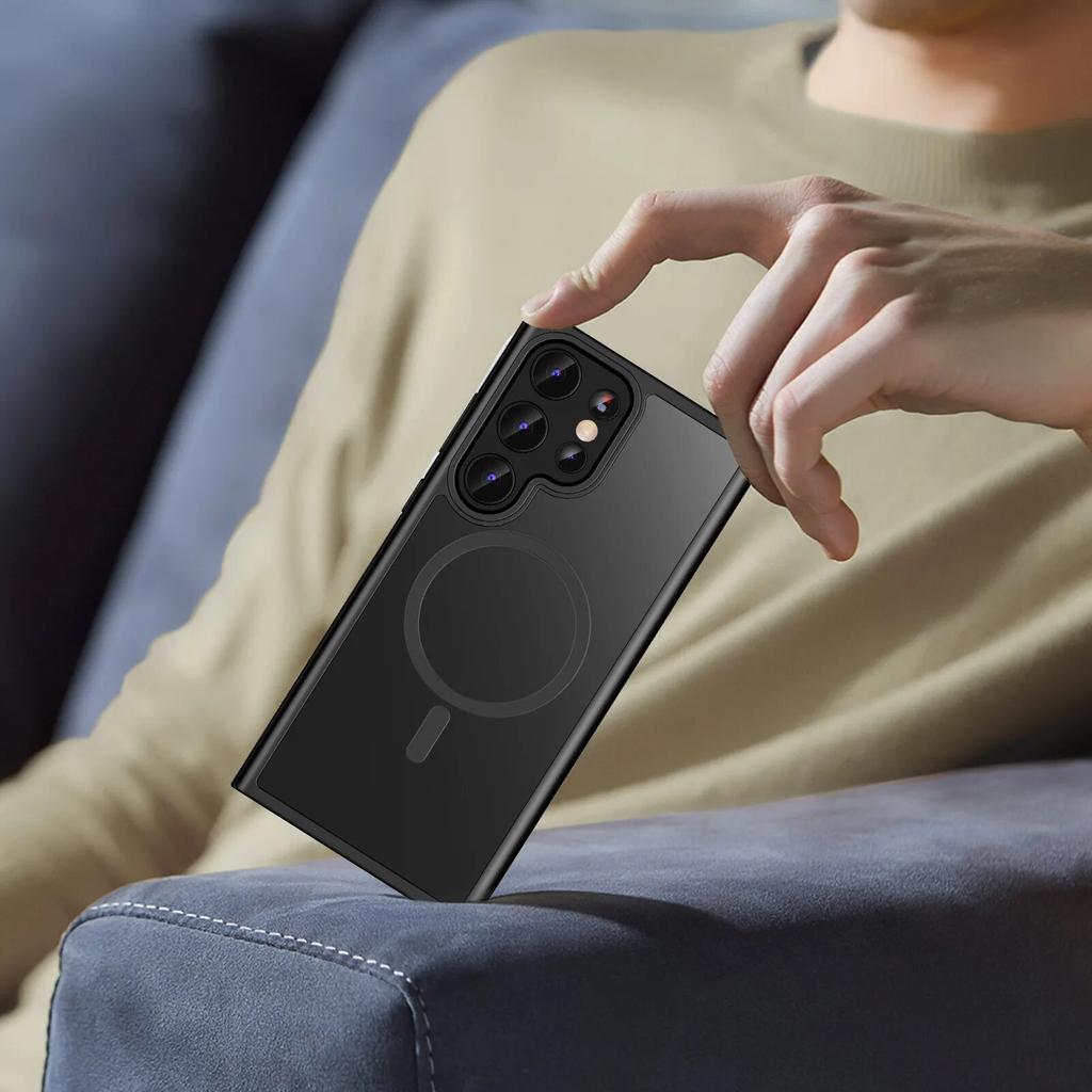 Роскошный защитный чехол Magsafe для Samsung Galaxy S24 S23 S22 21 Ultra Plus FE, матовый полупрозрачный магнитный чехол для зарядки