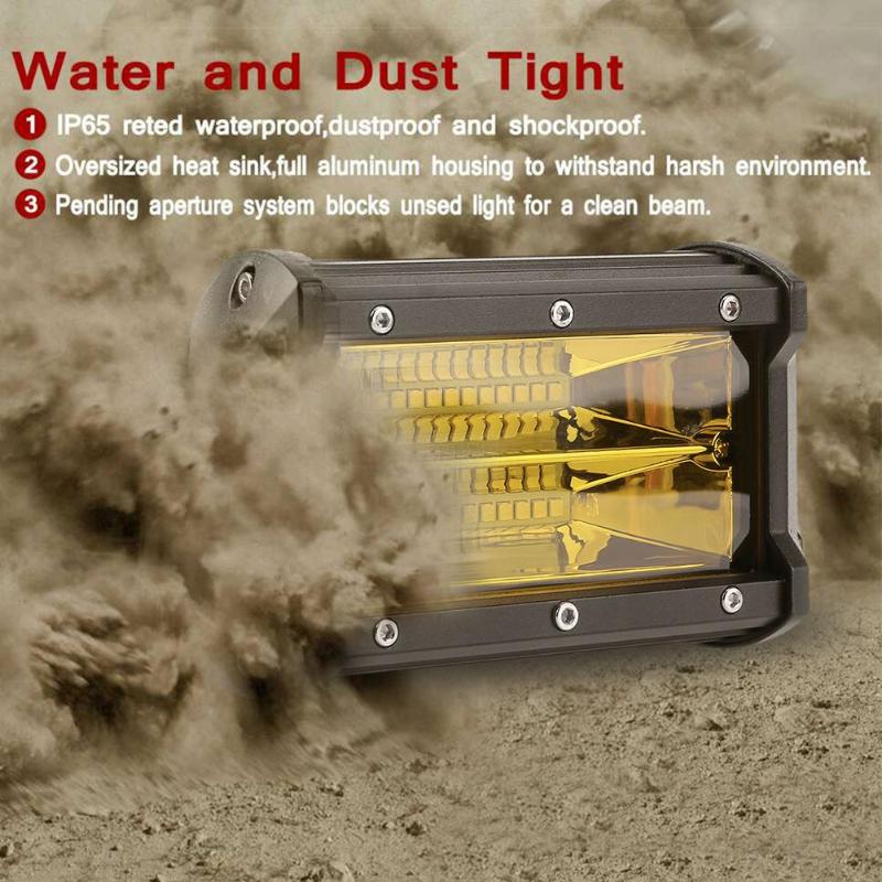 72W 6500K 24LED Желтая линза Рабочая лампа 5 дюймов 6000LM 12V Прожекторная лампа