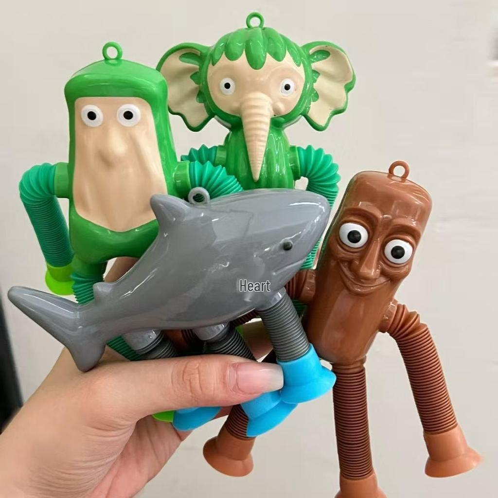 Shark Telescopic Stretch Stick: Versatile Cartoon Suction Cup Decompression Toy for Kids Inspired by Shan Hai Jing.