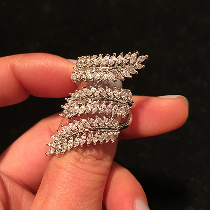 CopperLeaf Ring for Women Marquise Cubic Zirconia Multi-layered Sparkling Wedding Jewelry Female Opening Rings