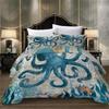 Ocean Octopus Duvet Cover Set,Sea Animal Bedding,Mediterranean Style Design,Starfish,Seaweed Turtles, Dolphins, Comforter Cover