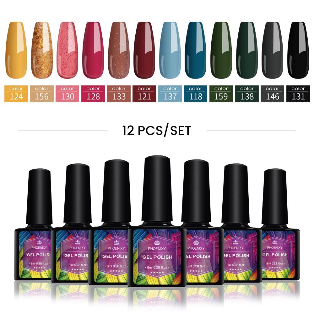 PHOENIXY 8ML Long-lasting Gel Nail Polish Top Base Coat Needed UV LED Soak-off Gel Nail Varnishes