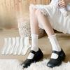 Белые носки для женщин, летние носки до середины икры, длинные носки до икры на весну и осень, модные кружевные носки, школьный стиль