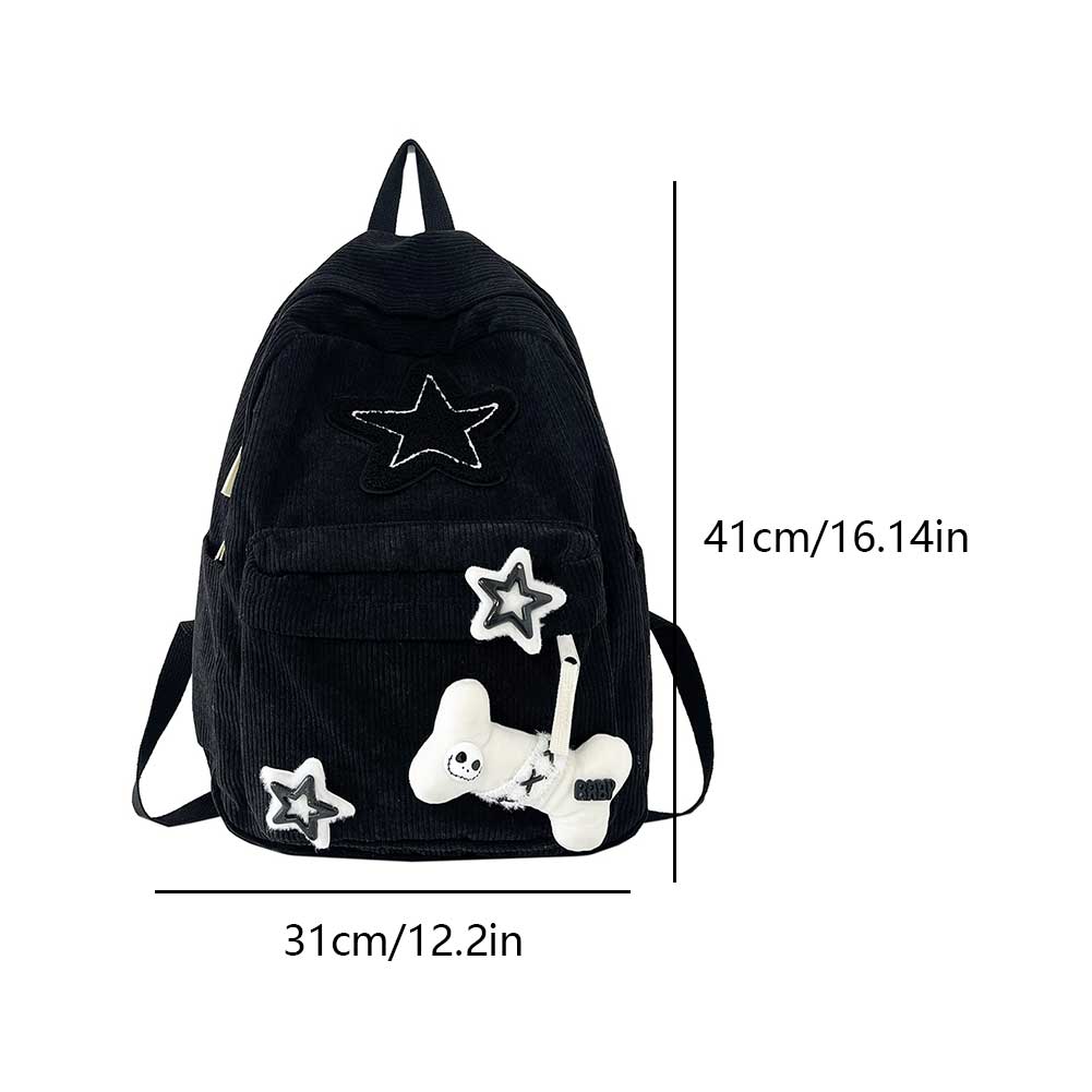 Вельветовый рюкзак для женщин и мужчин Star Travel Bag Bookbag для работы и покупок(черный)