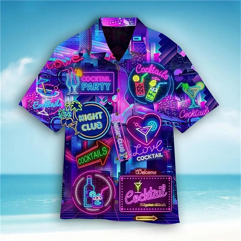 Vintage Hawaiian Shirts For Men 3d Beer Print Oversized Womens Clothes Beach Party Blouse Street New Designs Short Sleeved Shirt