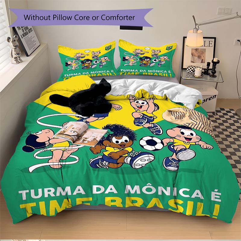 3pcs Monica Gang Supports Brazil Bedding Set, Includes One Quilt Cover and Two Pillowcases, Bedroom and Guest Room Decoration. T723115