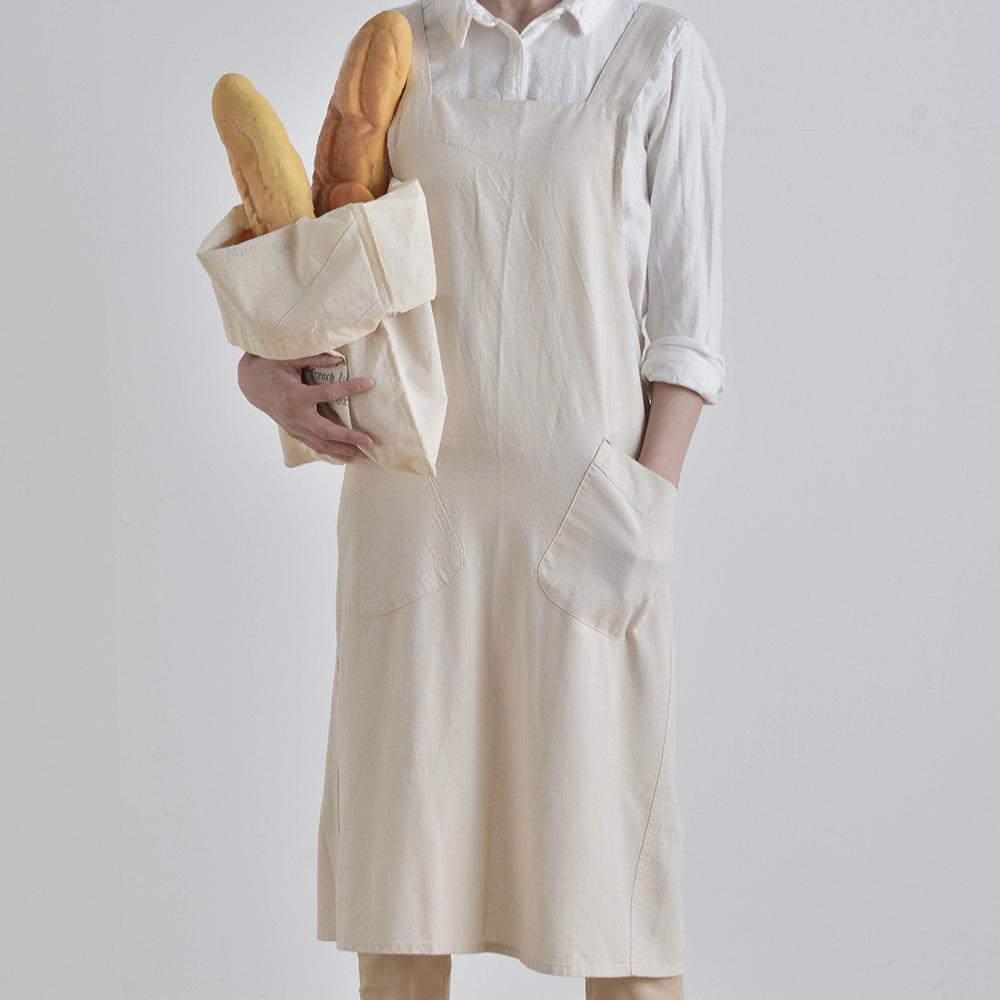 Хлопковый льняной кухонный фартук с карманами для повара, садоводства, работы с крестообразной спиной, для женщин и мужчин, с большим передником, для выпечки, кулинарии