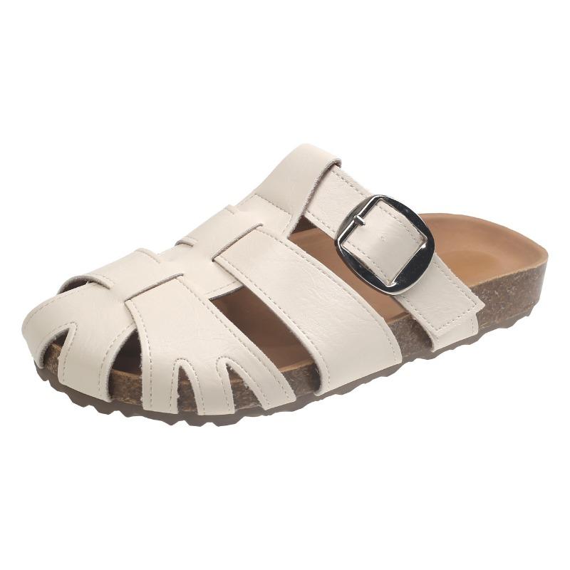 Ретро клетка для свиньи сандалии на толстой подошве женские летние новые уличные полые ленивые с закрытым носком полушлепанцы