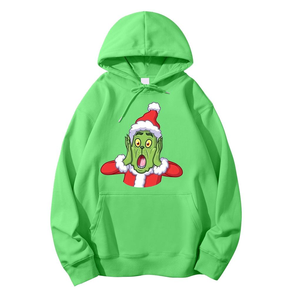 Женский осенне-зимний пуловер с рождественским принтом и капюшоном, флисовая толстовка с длинными рукавами