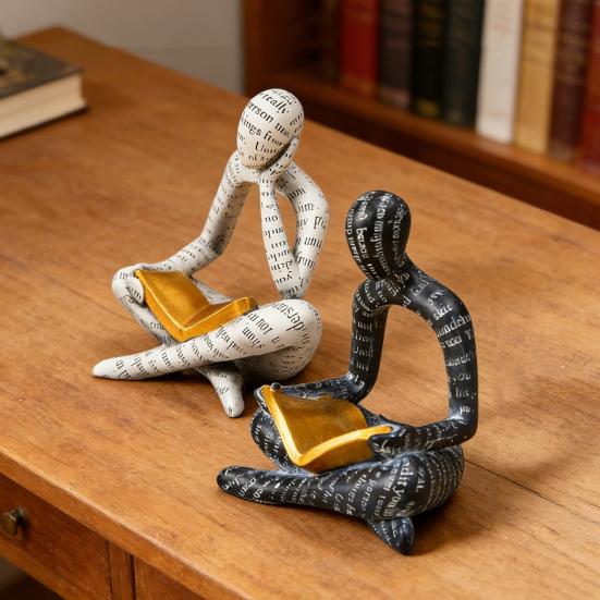 Абстрактная статуэтка читающего мужчины, держащего золотую книгу. Мужская статуэтка из смолы. Украшение для дома, офиса, рабочего стола. Подарок книголюбам
