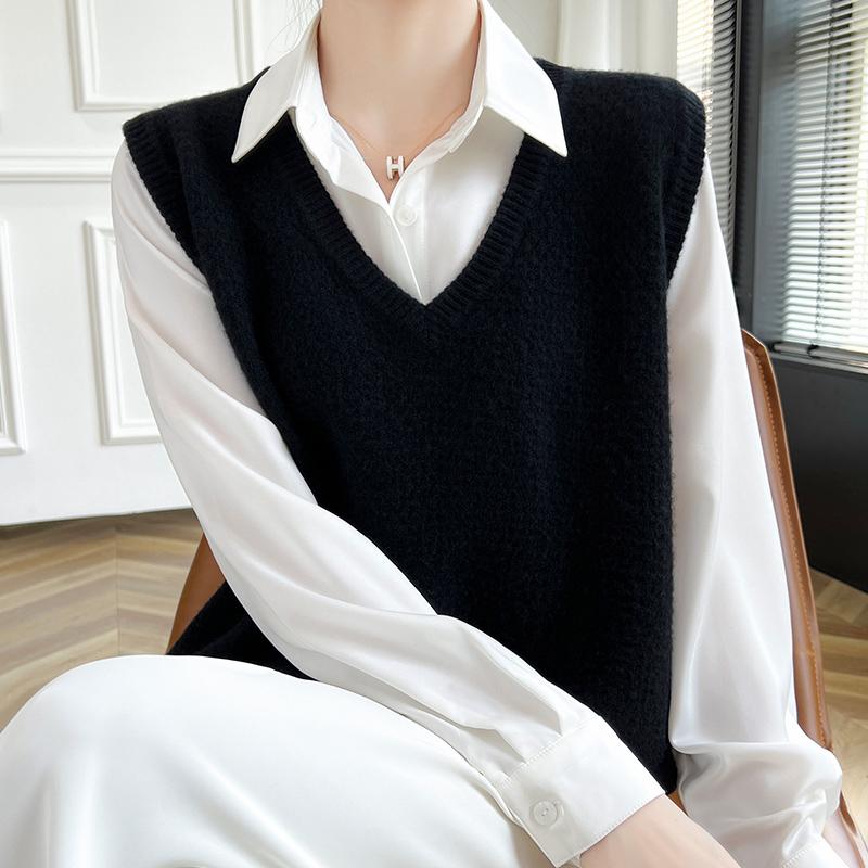 Женский кашемировый жилет Qinghe Cashmere 30% кашемир 70% шерсть осенне-зимний кашемировый жилет мягкий и теплый