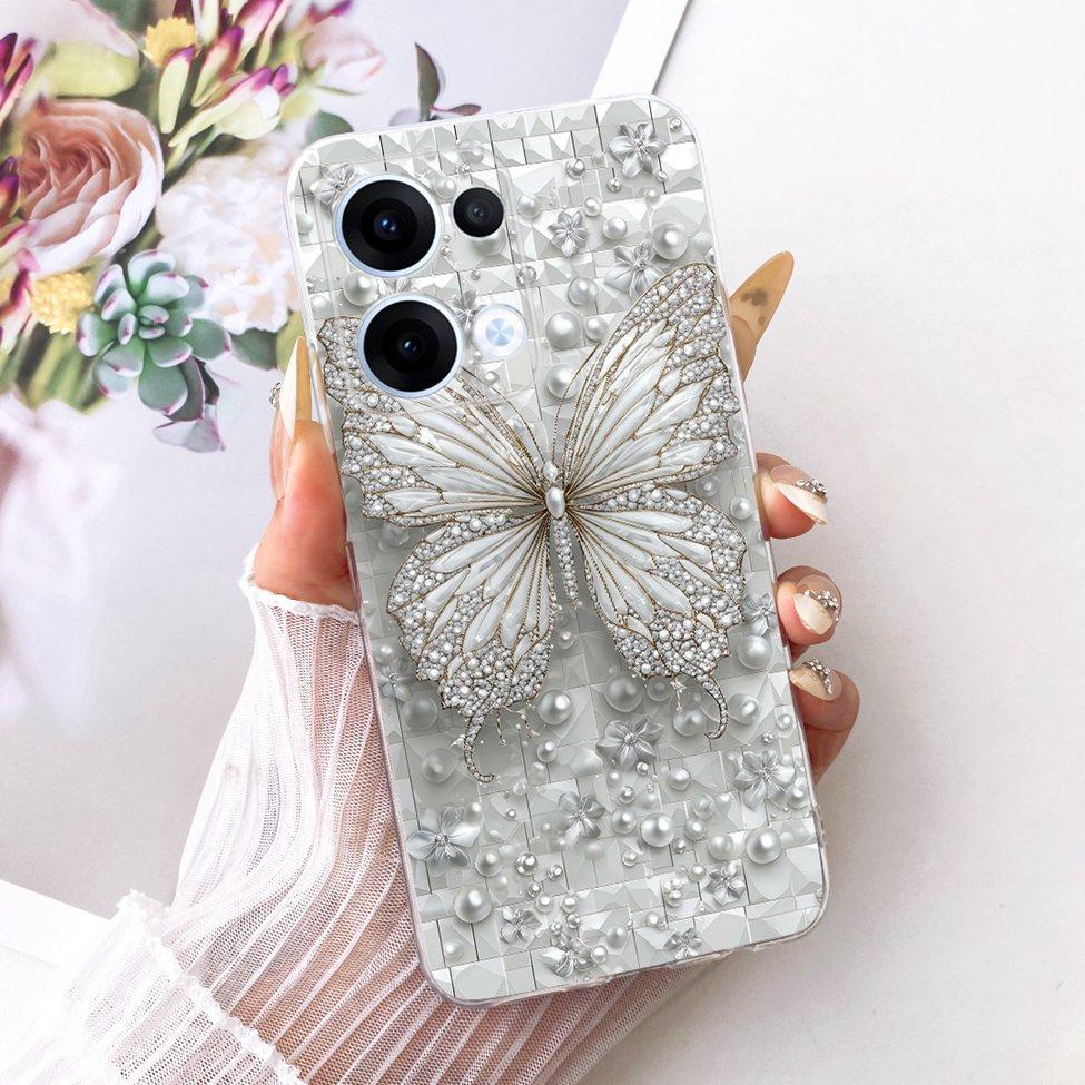 Transparent For Oppo Reno13 Case CPH2689 Cute Cat Fashion Butterfly Funny Painted Casing For Oppo Reno 13 PKM110 Cover