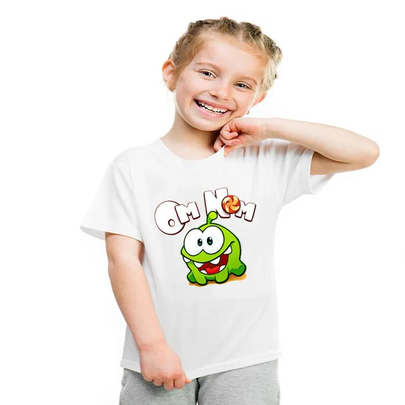 Новая детская футболка для мальчиков Горячая игра Cut The Rope Om Nom Лягушка Детские футболки Кавайный мультфильм Малыш Мальчик Девочка Футболка Забавные Детские Топы