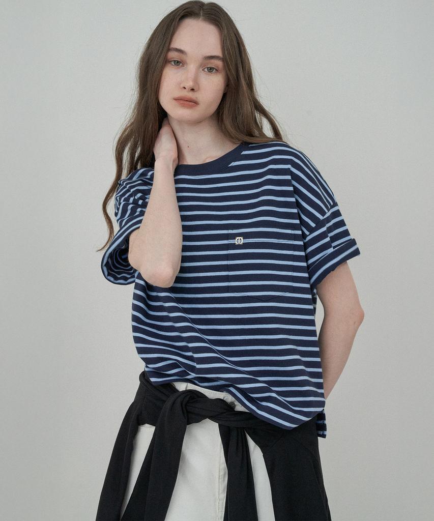 MOTT Pocket Stripe T-Shirt - Navy Blue