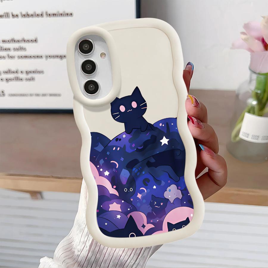 Black Cat Starry Night Soft Phone Cover Case for Samsung Galaxy A11 A16 A12 A13 A14 A21s A15 A52 A22 A53 A04 A33 A06 A03 A05 A23
